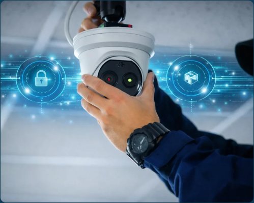 Security technician installing a CCTV dome camera